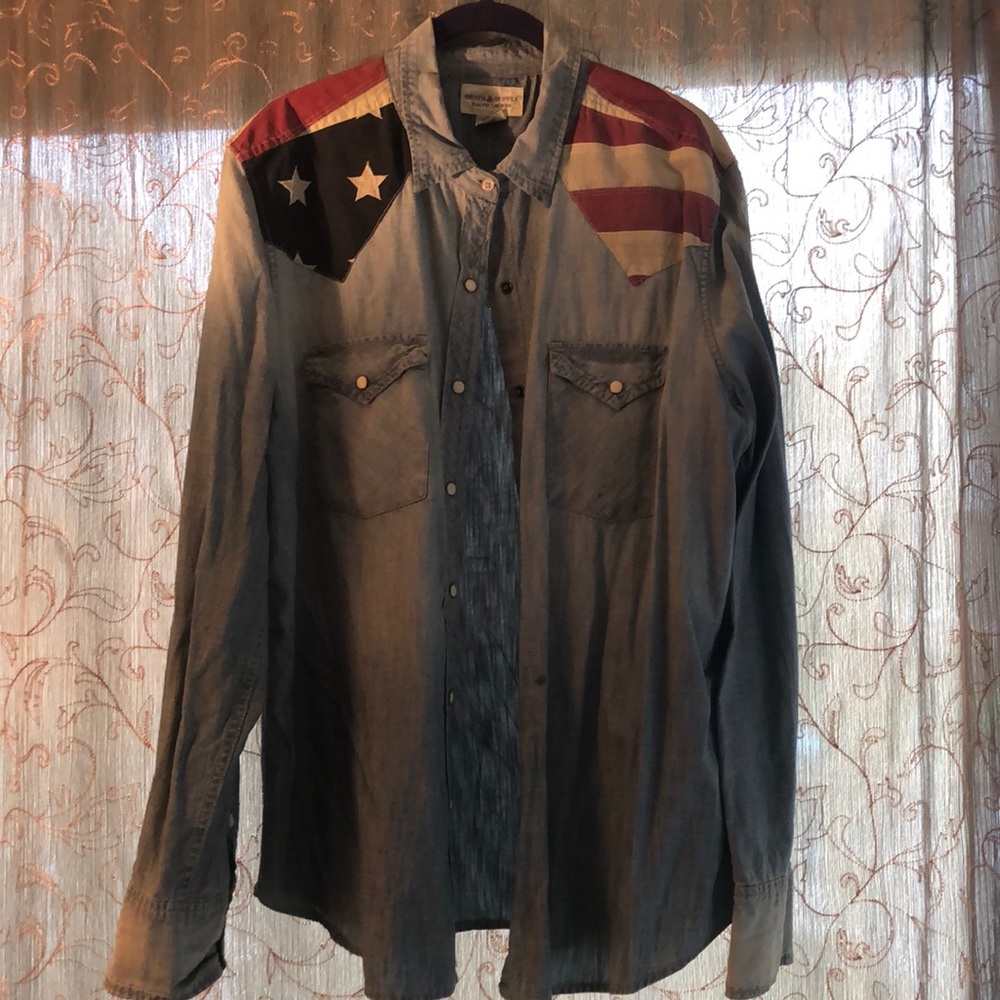 Blue denim button down shirt